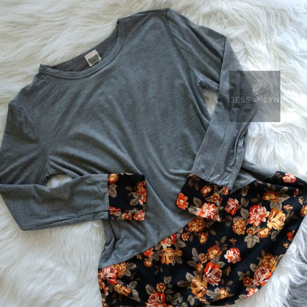 🆕Heather Gray Floral Long Sleeve Top
